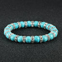 Blue Beaded Bracelet Charm Natural Stone Crystal Septa Stretch