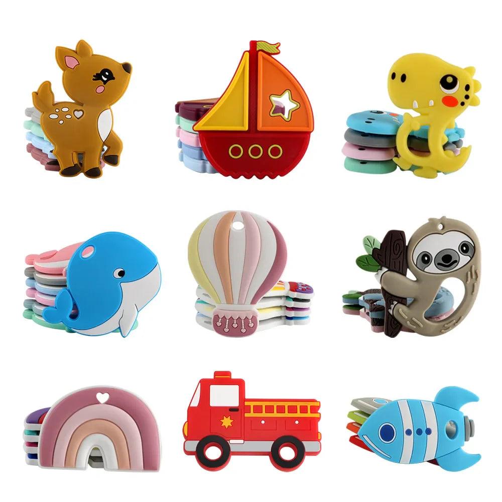 Silicone Cartoon Animals Train Teether Jewelry Making DIY Kit  ourlum.com   