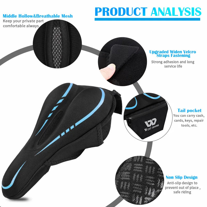 Comfortable 3D Gel Bicycle Saddle Cover with Memory Foam and Non-Slip Cushion for Mountain Bikes