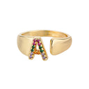 Rainbow Zircon Letter Rings For Women Fashion Jewelry 2024