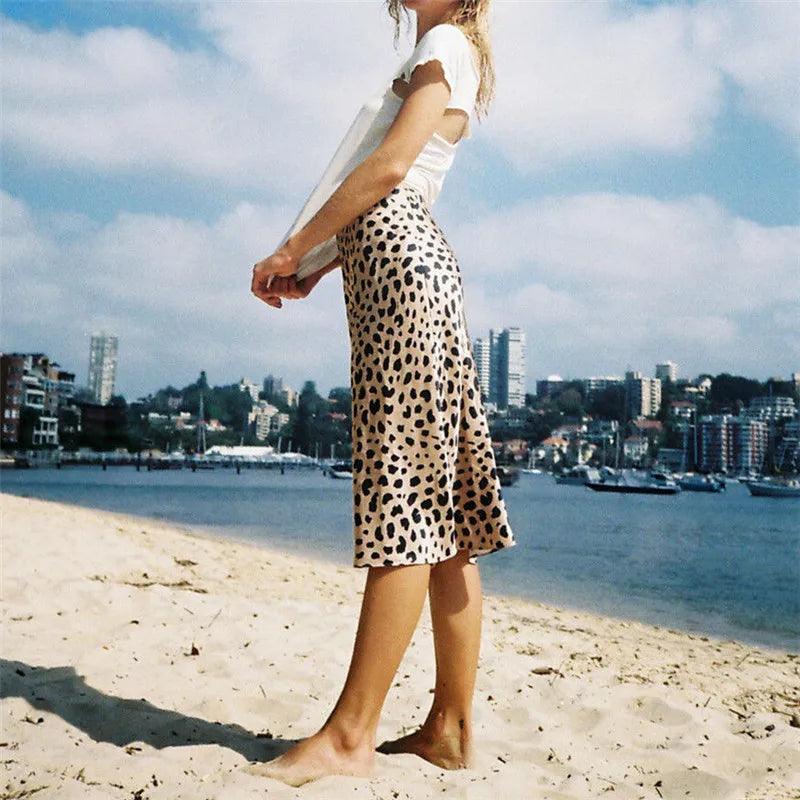 Leopard Print Midi Skirt: Wild & Flattering High Waist A-line Style  ourlum.com   