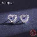 Modian Authentic 925 Sterling Silver Heart Stud Earrings