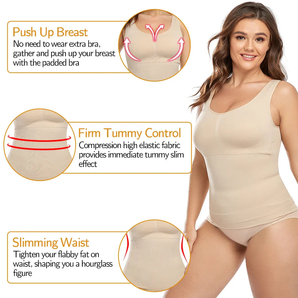 Plus Size Tummy Control Shapewear with Built-in Bra - Slimming Tank Top