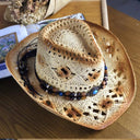 2021 Natural Straw Cowboy Hat Women Men Handmade Weave