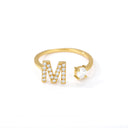 Zircon Initial A-Z Letter Rings For Women Adjustable Steel Ring