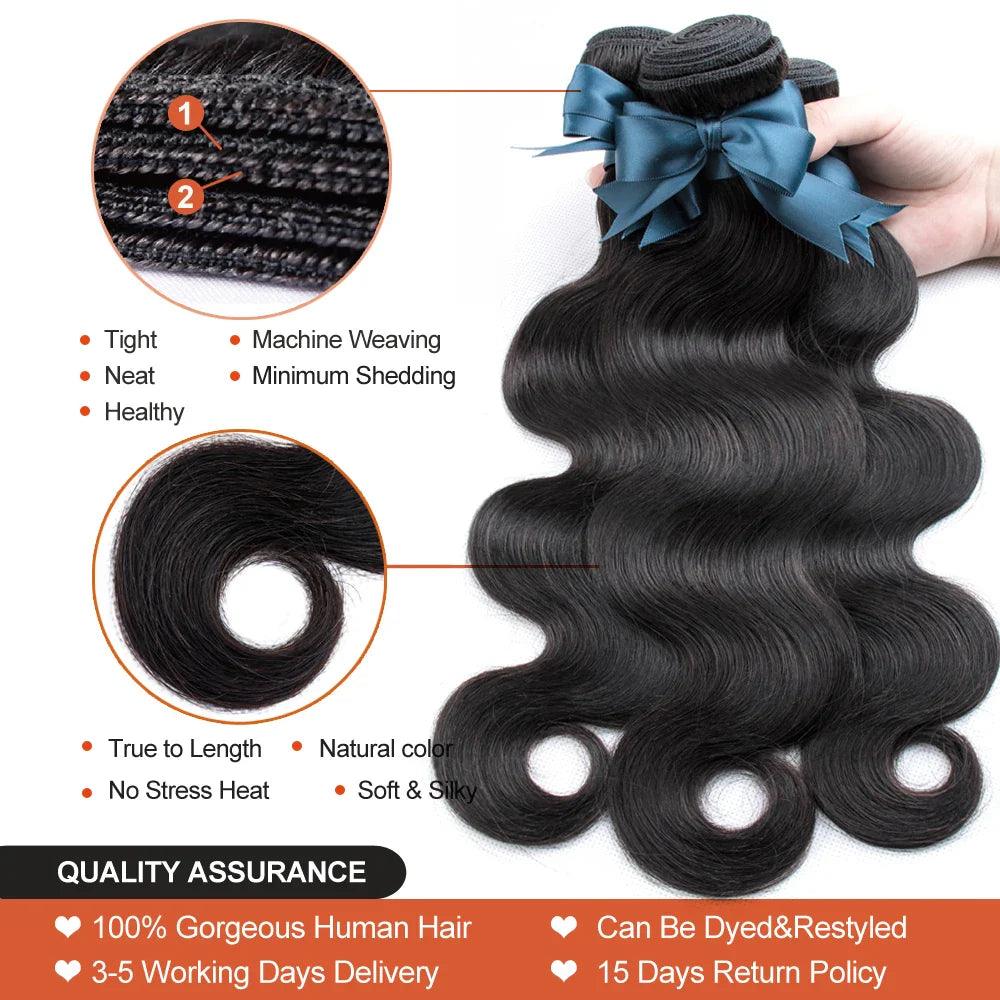 Brazilian Body Wave Hair Bundle Set with Lace Closure: Luxurious Remy Extensions