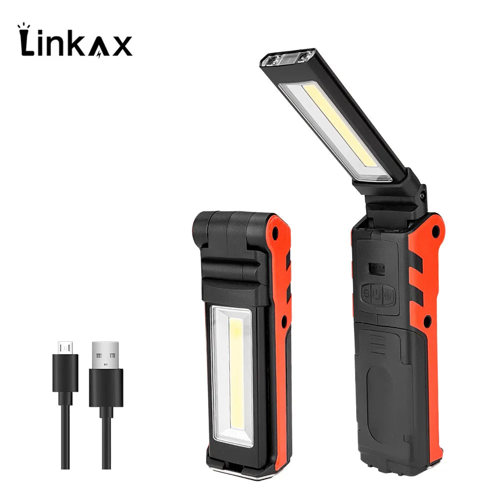 Dimmable COB LED Work Light USB Rechargeable Flashlight Inspection Lamp with Magnetic &Hook Power Bank 2300mAh 18650 Battery  ourlum.com   