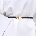 Chic Adjustable Gold Buckle Thin Waist Belt for Women - Faux Leather Skinny Fashion Accessory  ourlum.com   