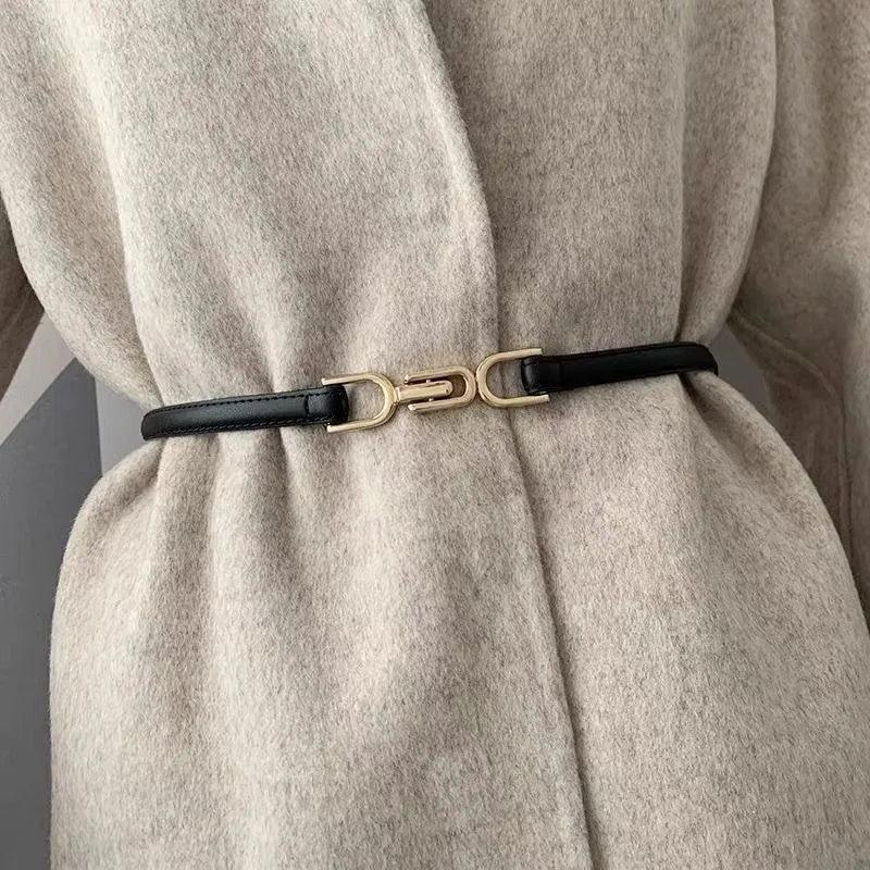 Chic Adjustable Gold Buckle Thin Waist Belt for Women - Faux Leather Skinny Fashion Accessory  ourlum.com   