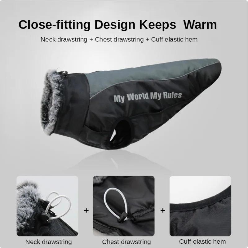 Waterproof Dog Vest Jacket with Fur Collar for Large Breeds  ourlum.com   