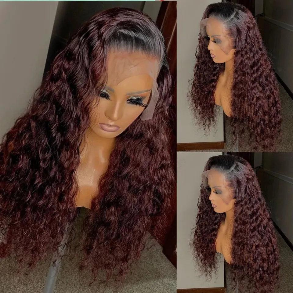 99j Burgundy Ombre Deep Wave Lace Front Wig Premium Human Hair