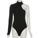 Elegant One-Shoulder Turtleneck Knitted Bodysuit for Fashion-Forward Women  ourlum.com   