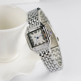 Elegant Square Women's Quartz Wristwatch with Steel Band - Trendy Silver Timepiece for Ladies  OurLum.com   