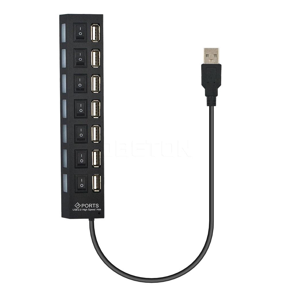 High Speed USB Hub 2.0 Adapter with 7 Port Switches - Multi-Device Connectivity  ourlum.com   