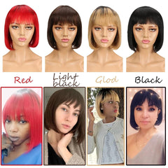 Youthful Red Brazilian Bob Wig with Bangs: Chic Style for Women