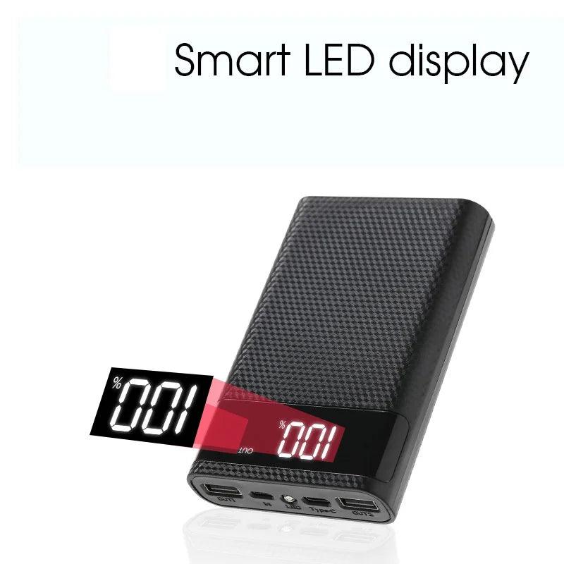 Dual USB Micro USB Type C Power Bank Shell DC 5V DIY 6*18650 Case Battery Charge Storage Box LED Display Flashlight  ourlum.com   