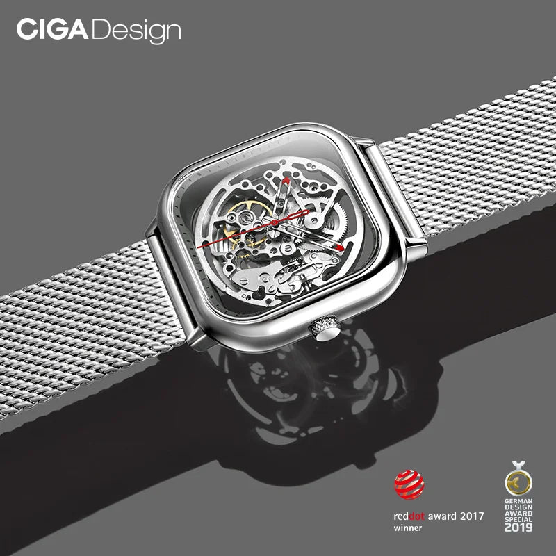 CIGA Design Stainless Steel Skeleton Square Case Automatic Wrist Watch  OurLum.com   