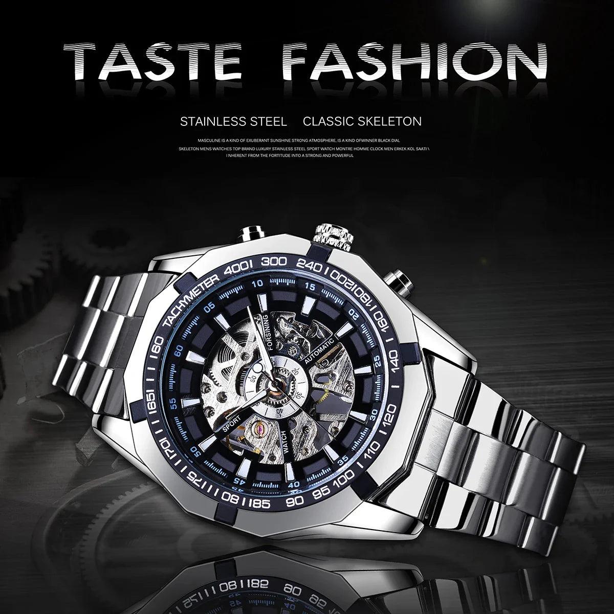 Forsining Stainless Steel Skeleton Watch: Luxury Mechanical Sport Wristwatch  ourlum.com   