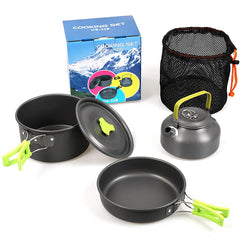 Portable Aluminum Alloy Camping Cookware Set for 2-3 People – Kettle, Pot, and Frying Pan