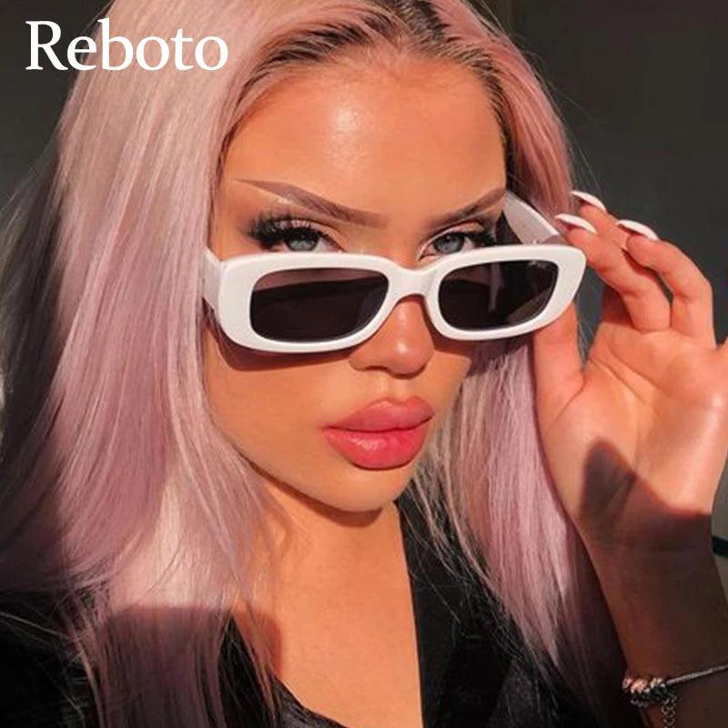 Chic Retro White Rectangular Women's Sunglasses UV Protection