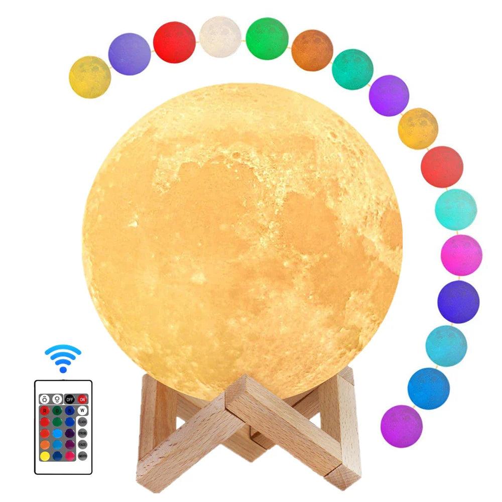 22CM Moon Light 3D Print Moon Lamp With Stand,16 colors Lunar Night Light with Timer Function,USB Bedroom Sleep Lights for Kids  ourlum.com   