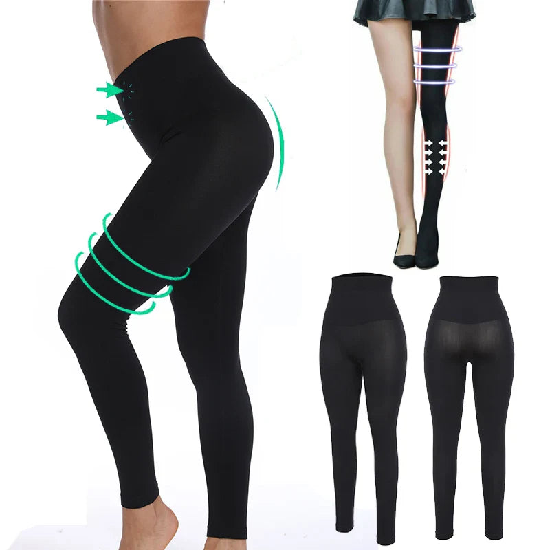 High Waist Anti-Cellulite Compression Leggings for Women - Tummy Control & Thigh Slimmer