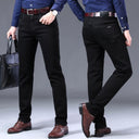 2023 Winter Men Black Blue Straight Stretch Denim Pants