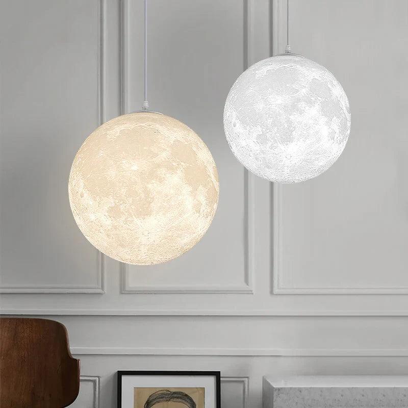 Nordic 3D printing moon chandelier simple children's room bedroom lamp restaurant decoration romantic planet small chandelier  ourlum.com diameter 20cm Warm light CHINA