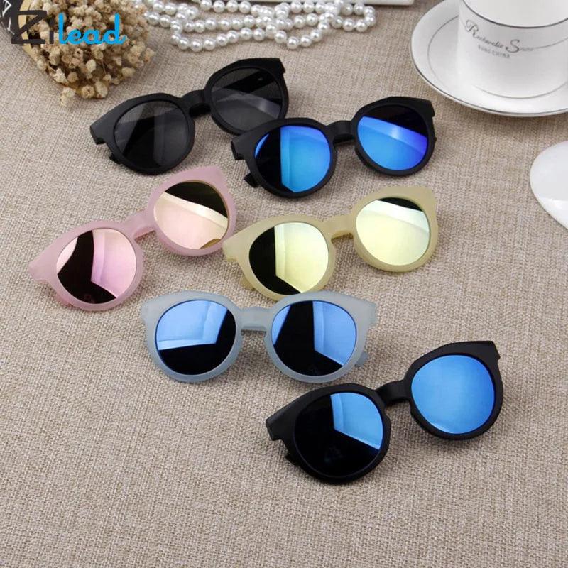 Colorful UV400 Kids Sunglasses Retro Round Reflective Eyewear