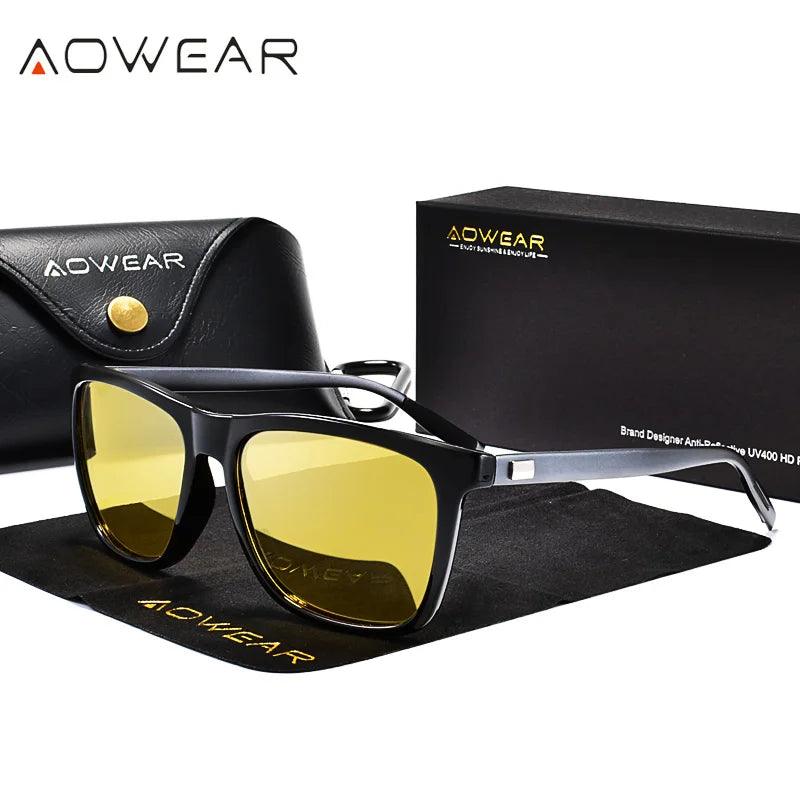 Men's Polarized Night Vision Driving Glasses with HD Yellow Lenses - AOWEAR Safety Sunglasses