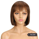 Youthful Red Highlighted Brazilian Human Hair Bob Wig with Bangs  ourlum.com P4/30 8inches 180%