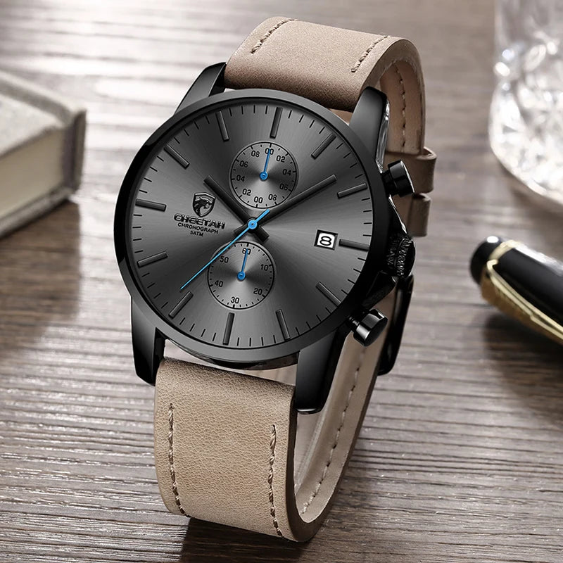 CHEETAH Men's Fashion Quartz Chronograph Watch with Leather Band - Stylish Sporty Timepiece for Modern Gentlemen  OurLum.com   