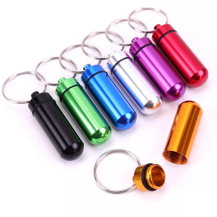 New High Quality Portable WaterProof Mini Blue Aluminum Keychain Tablet Storage Box Bottle Case Holder  ourlum.com   