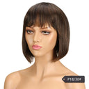 Youthful Red Highlighted Brazilian Human Hair Bob Wig with Bangs  ourlum.com P1B/30 8inches 180%