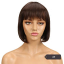 Youthful Red Highlighted Brazilian Human Hair Bob Wig with Bangs  ourlum.com #4 8inches 180%