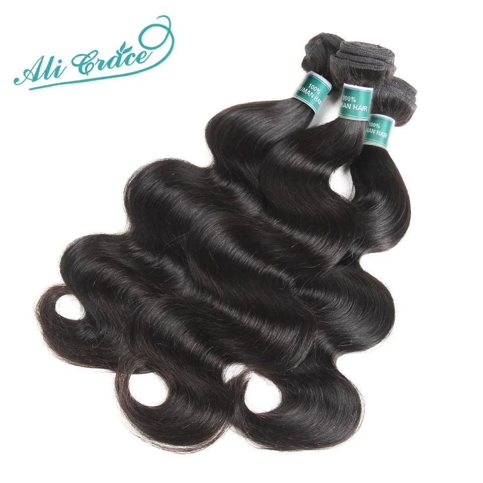 ALI GRACE Indian Body Wave 100% Remy Human Hair Extensions Bundle Pack - Natural Black (10-28 inch)  ourlum.com Natural Color 26 26 28 