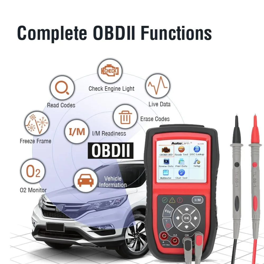 Autel AutoLink AL539 Auto Code Reader OBDII Scan Tool Electrical Test Tool AVO Meter Battery Tester Tools PK AL539B AL519