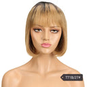 Youthful Red Highlighted Brazilian Human Hair Bob Wig with Bangs  ourlum.com TT1B-27 8inches 180%