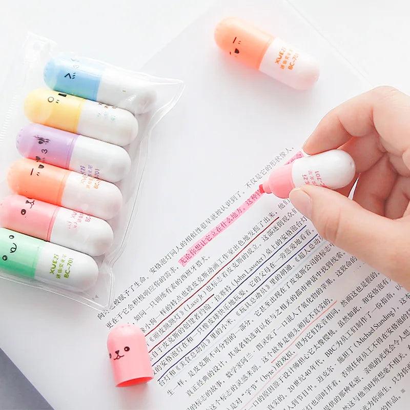 Capsule Style Highlighter Pens - Set of 6 Vibrant Colors for Office and School Supply  ourlum.com   
