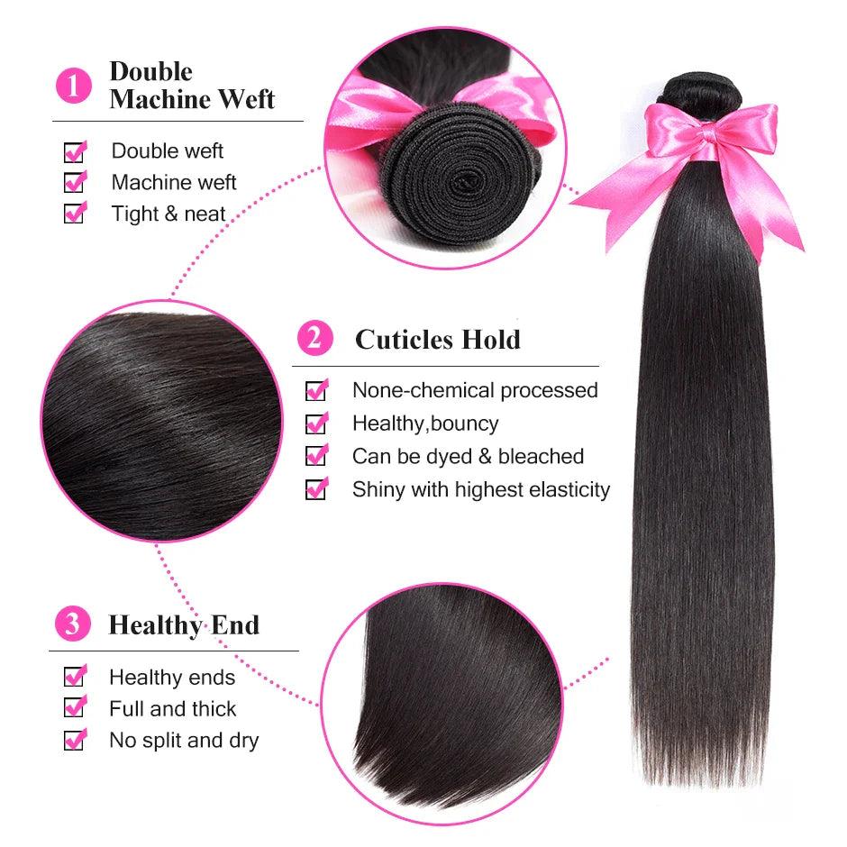 Brazilian Straight Hair Extensions Bundle Set: Voluminous & Versatile Style