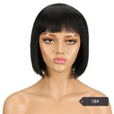 Youthful Red Highlighted Brazilian Human Hair Bob Wig with Bangs  ourlum.com #1B 8inches 180%