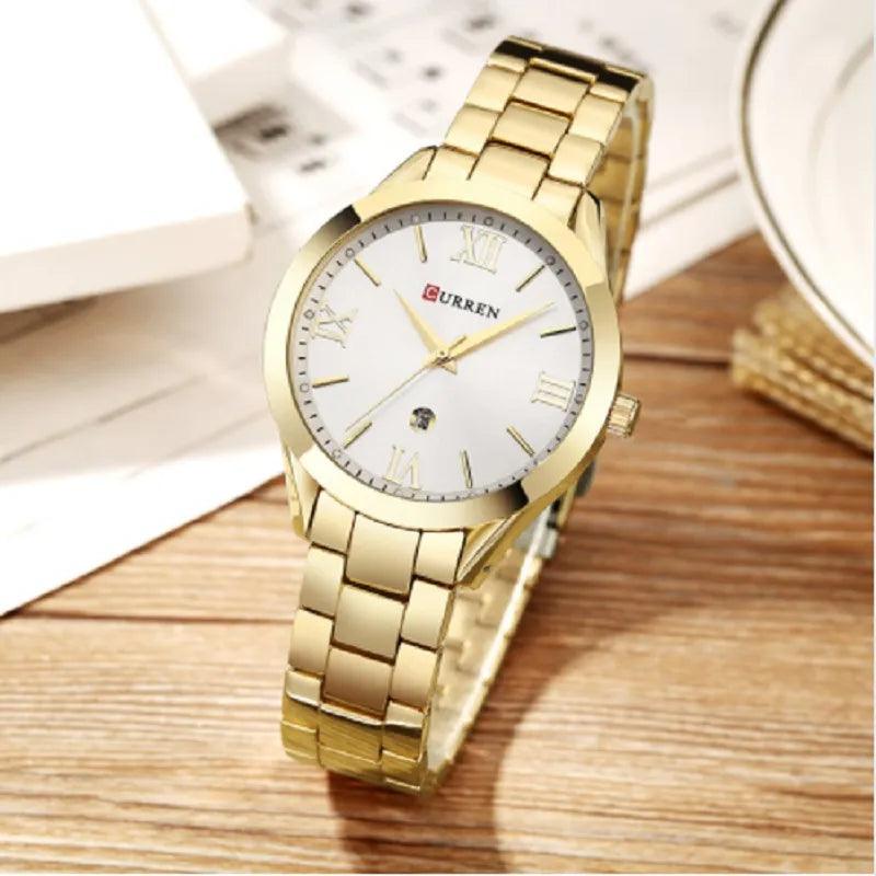 CURREN Women's Gold Steel Bracelet Watch - Fashion Quartz Female Clock  ourlum.com   