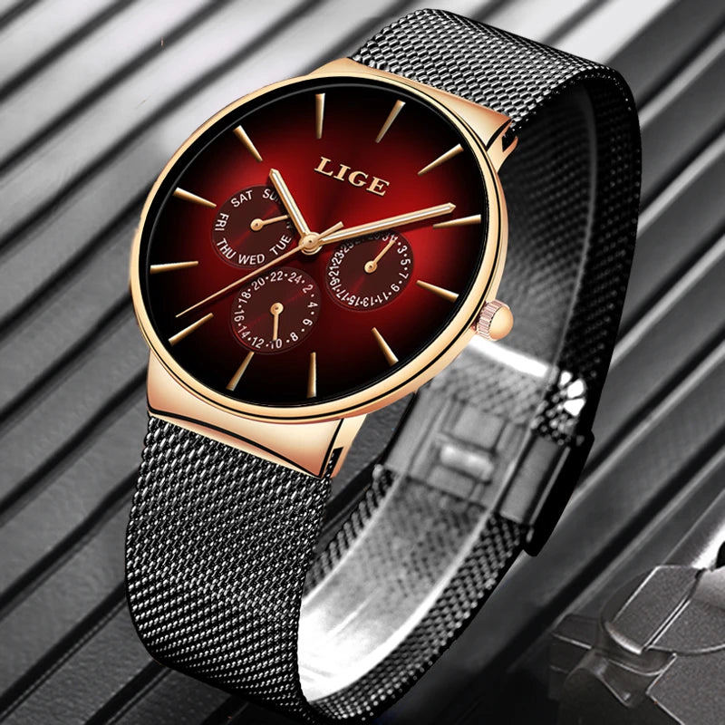 Stylish LIGE Men's Luxury Quartz Watch with Mesh Steel Strap  OurLum.com   
