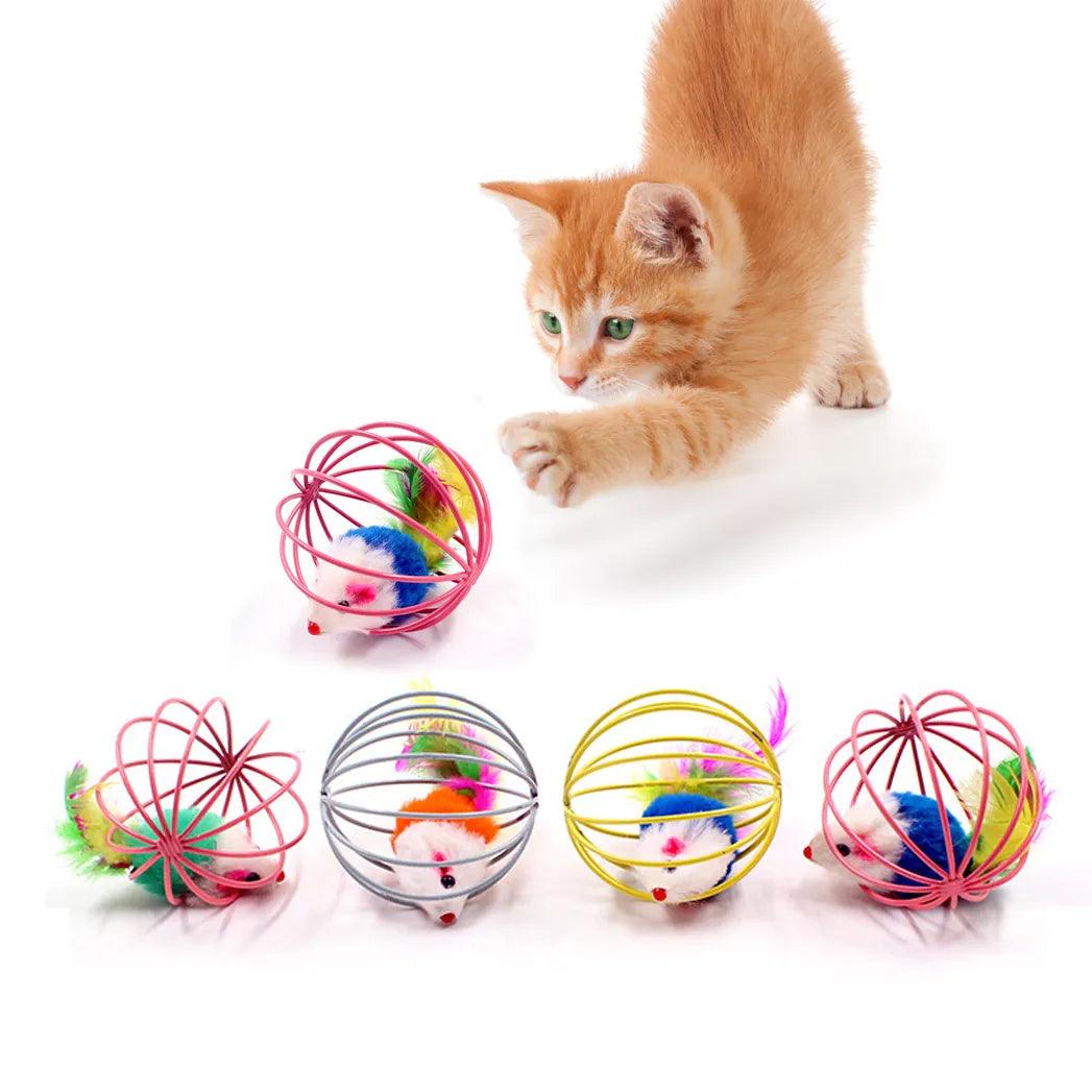 Colorful Feather Wand Cat Toy with Bell & Mouse Cage Teaser - Interactive & Fun  ourlum.com   