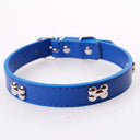 Bone Leather Reflective Pet Dog Collar for Small Large Dogs  ourlum.com Blue S 