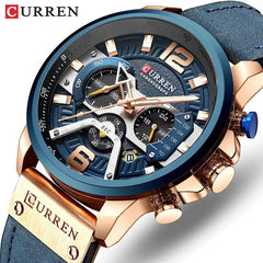 Luxury Men's Military-Inspired Leather Chronograph Sports Watch