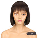 Youthful Red Highlighted Brazilian Human Hair Bob Wig with Bangs  ourlum.com #2 8inches 180%