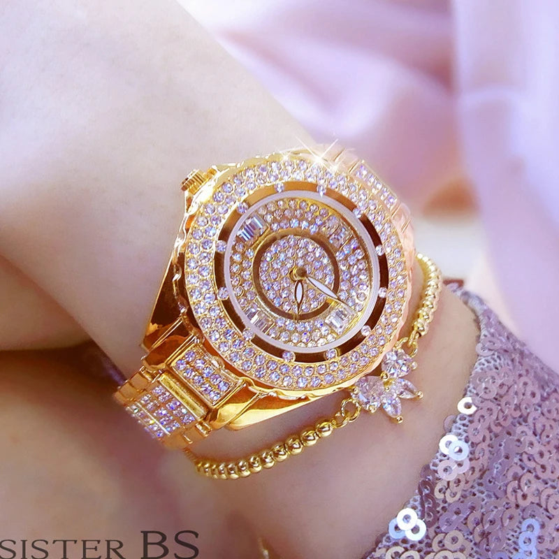 Diamond Studded Women's Luxury Wristwatch with Stainless Steel Finish  OurLum.com Sky blue  