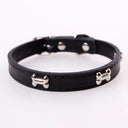 Bone Leather Reflective Pet Dog Collar for Small Large Dogs  ourlum.com Black S 