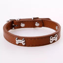 Bone Leather Reflective Pet Dog Collar for Small Large Dogs  ourlum.com Coffee S 